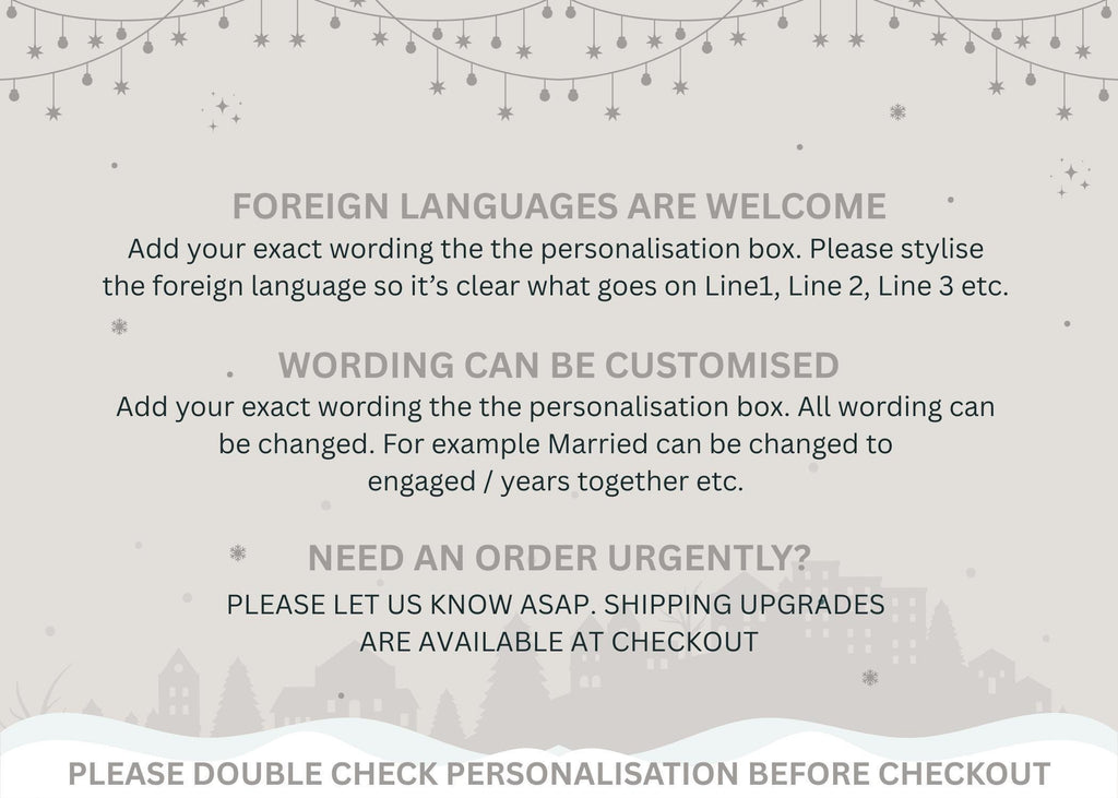 text that welcomes visitors to a foreign language, provides instructions on customising the personalisation box, and advises to order items immediately. It also mentions that shipping upgrades are available at checkout. The text is clear and concise, and it does not contain any redundancy or vague wording.