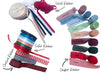 various types of ribbons and fabric swatches, including velvet ribbons, satin ribbons, and chiffon ribbons, along with some color swatches for different ribbon colors.