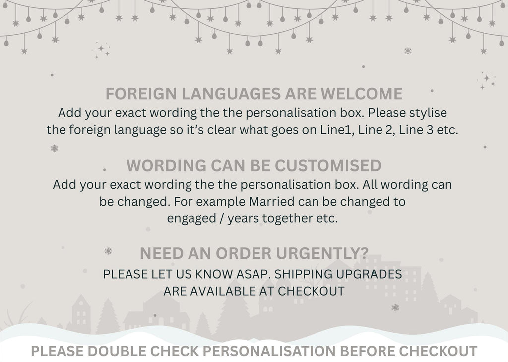 text that welcomes visitors to a foreign language, provides instructions on customising the personalisation box, and advises to order items immediately. It also mentions that shipping upgrades are available at checkout. The text is clear and concise, and it does not contain any redundancy or vague wording.