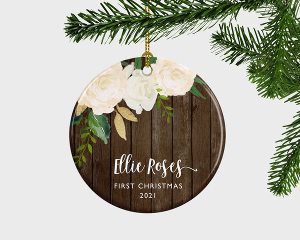 Baby Girl Christmas Ornament, Newborn Girl Christmas Ornament, Gift To Baby Girl, Floral Baby Girl Ornament, Baby Girl Gift, Girl Keepsake