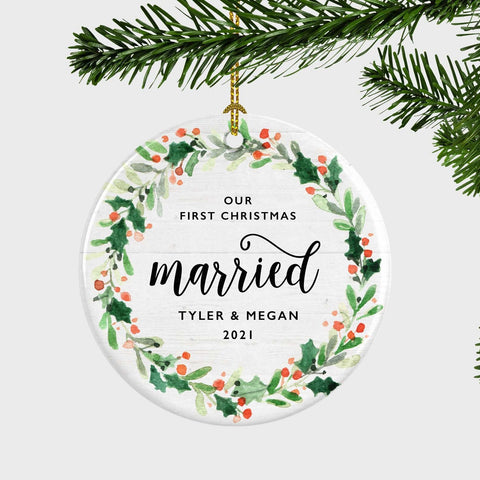 Christmas Ornament Our First Christmas Married, First Christmas Ornament Married Couple, Gift For Couple, Christmas Wreath Ornament, Married